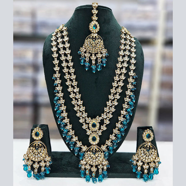 JCM Gold Plated Kundan Stone Pearls And Beads Long Necklace Set