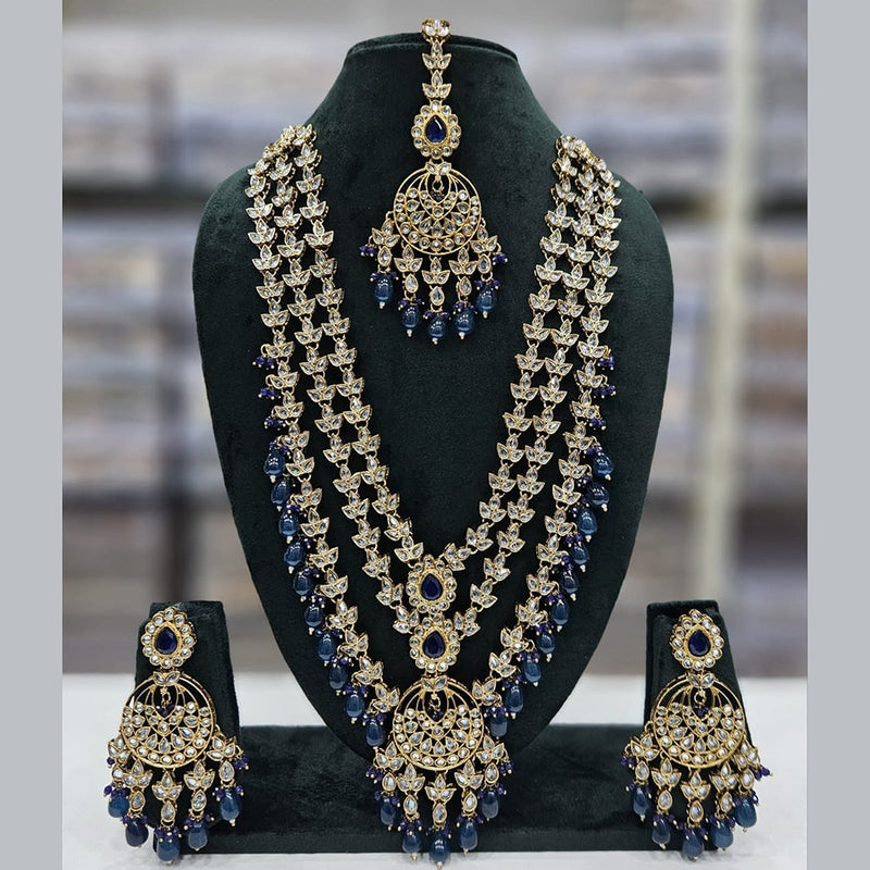 JCM Gold Plated Kundan Stone Pearls And Beads Long Necklace Set