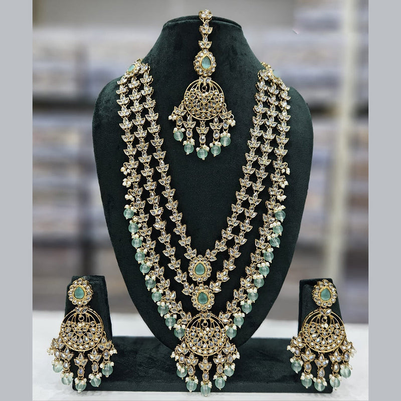 JCM Gold Plated Kundan Stone Pearls And Beads Long Necklace Set