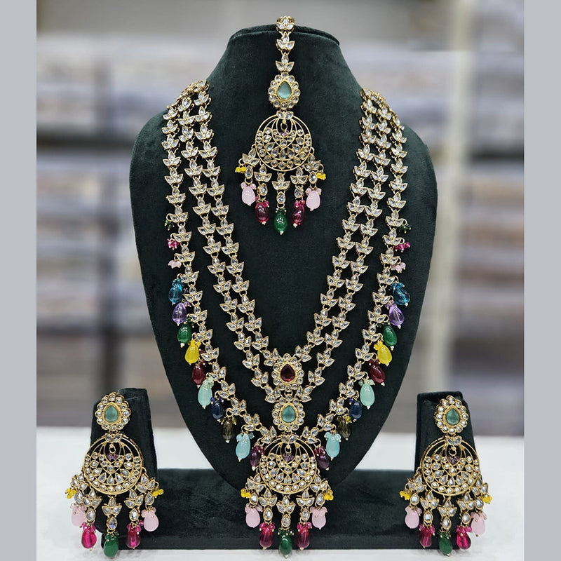 JCM Gold Plated Kundan Stone Pearls And Beads Long Necklace Set