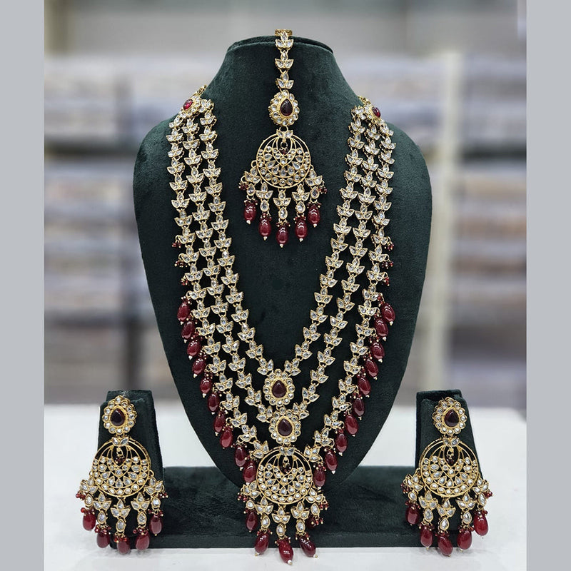 JCM Gold Plated Kundan Stone Pearls And Beads Long Necklace Set