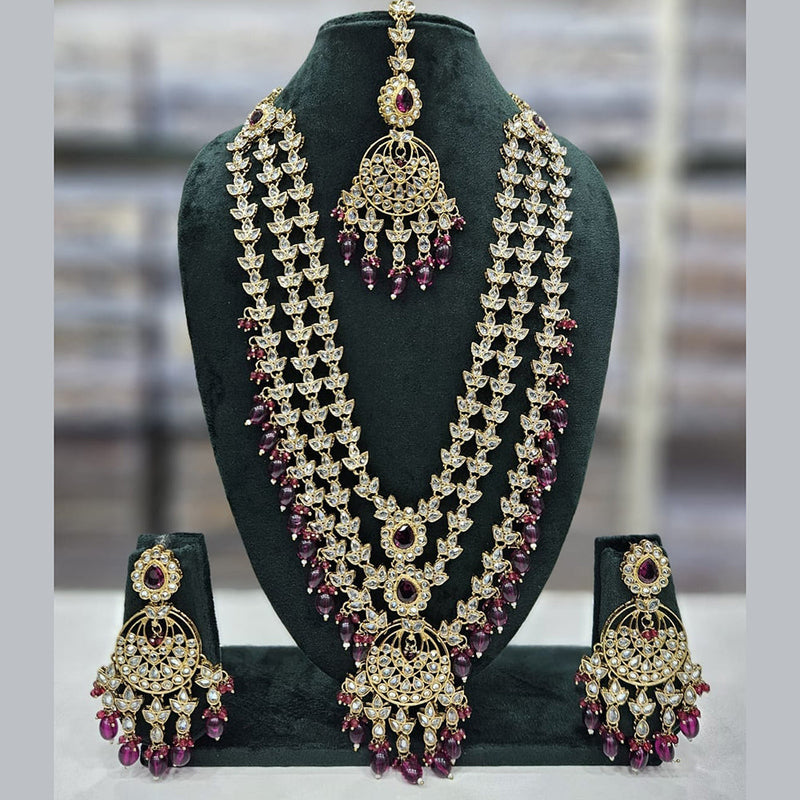 JCM Gold Plated Kundan Stone Pearls And Beads Long Necklace Set