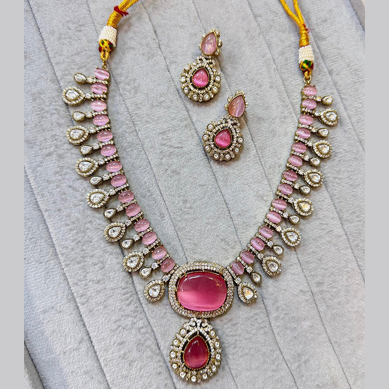 JCM Gold Plated Polki Kundan Stone Necklace Set