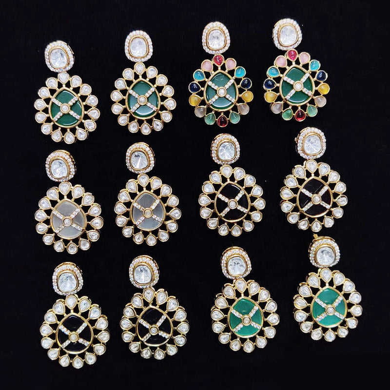 JCM Gold Plated Polki Kundan Stone Dangler Earrings