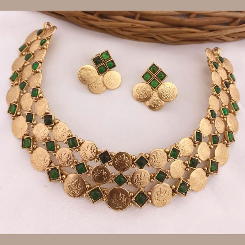 JCM Gold Plated Pota Stone Temple Choker Necklace Set