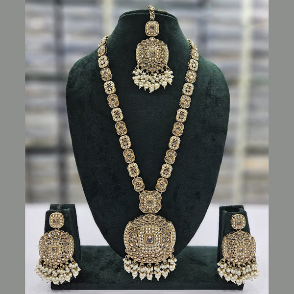 JCM Gold Plated Crystal Stone And Pearls Long Necklace Set