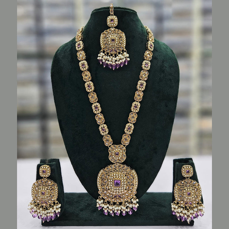 JCM Gold Plated Crystal Stone And Pearls Long Necklace Set