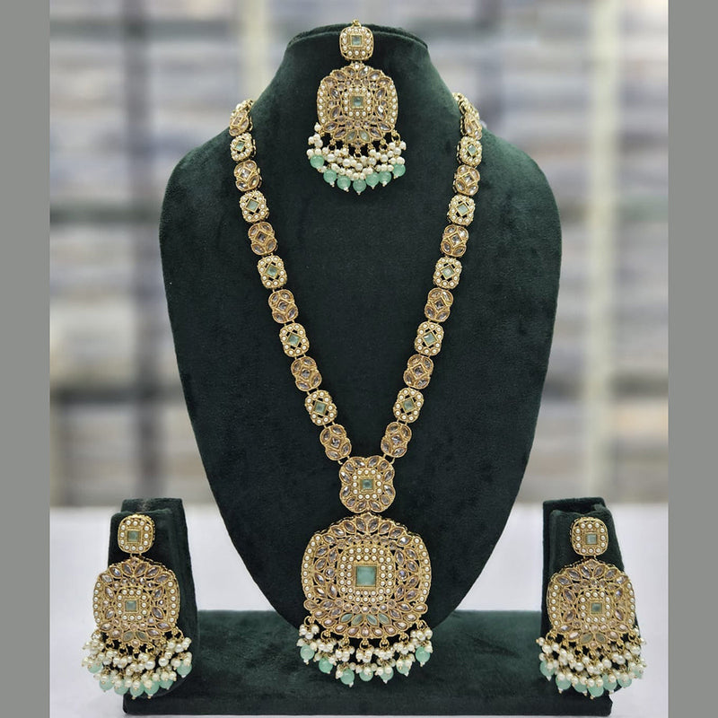 JCM Gold Plated Crystal Stone And Pearls Long Necklace Set