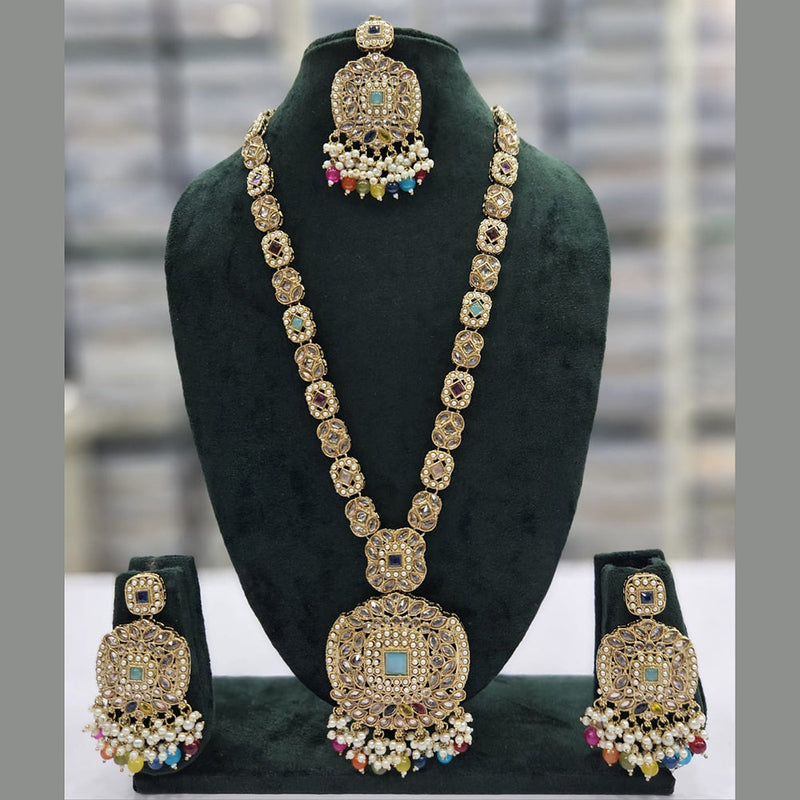 JCM Gold Plated Crystal Stone And Pearls Long Necklace Set