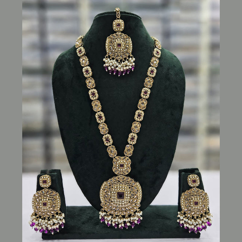 JCM Gold Plated Crystal Stone And Pearls Long Necklace Set