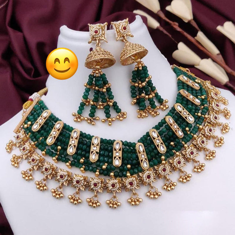 JCM Gold Plated Kundan Stone And Pearls Necklace Set