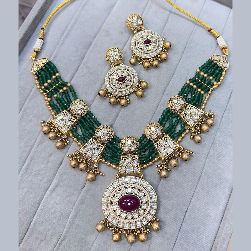 JCM Gold Plated Polki Kundan Stone And Pearls Necklace Set