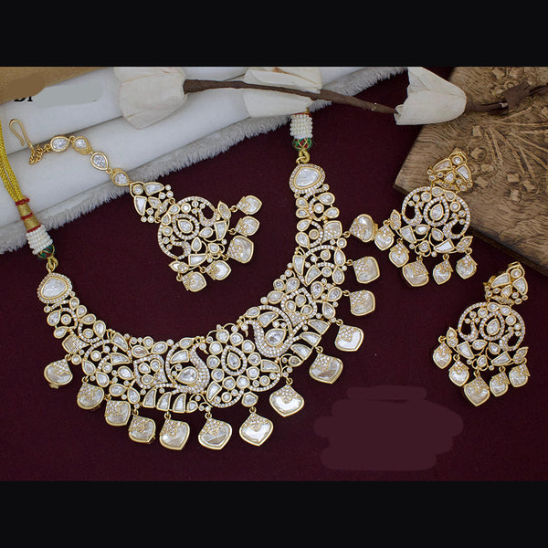 JCM Gold Plated Polki Kundan Stone Necklace Set