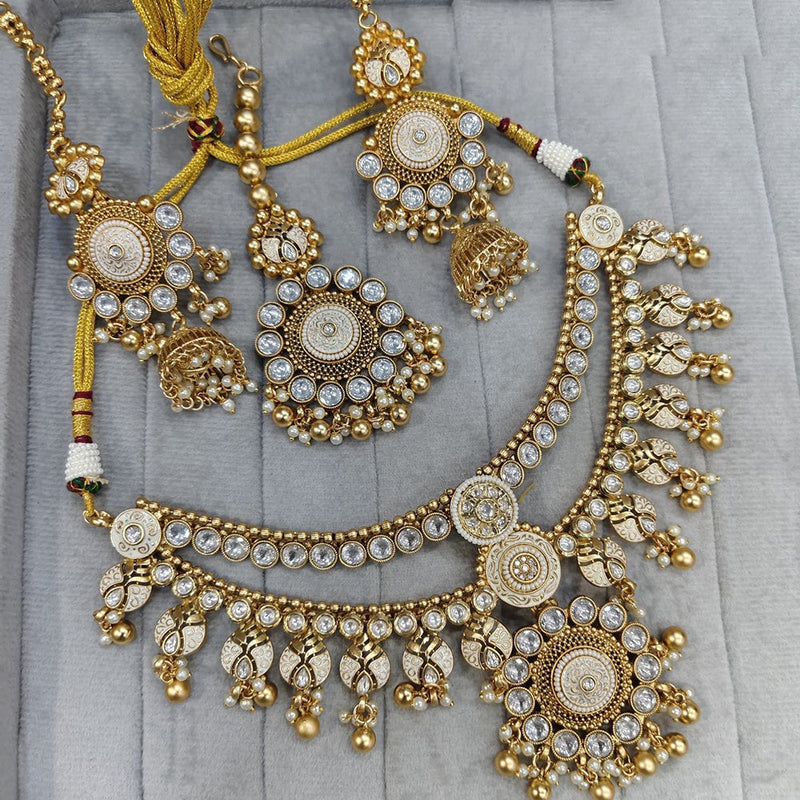 JCM Gold Plated Kundan Stone And Pearls Meenakari Necklace Set