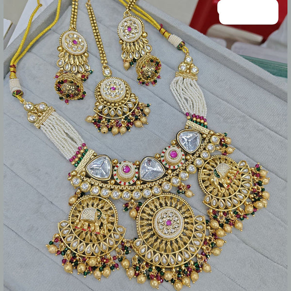 JCM Gold Plated Kundan Stone And Pearls Meenakari Necklace Set