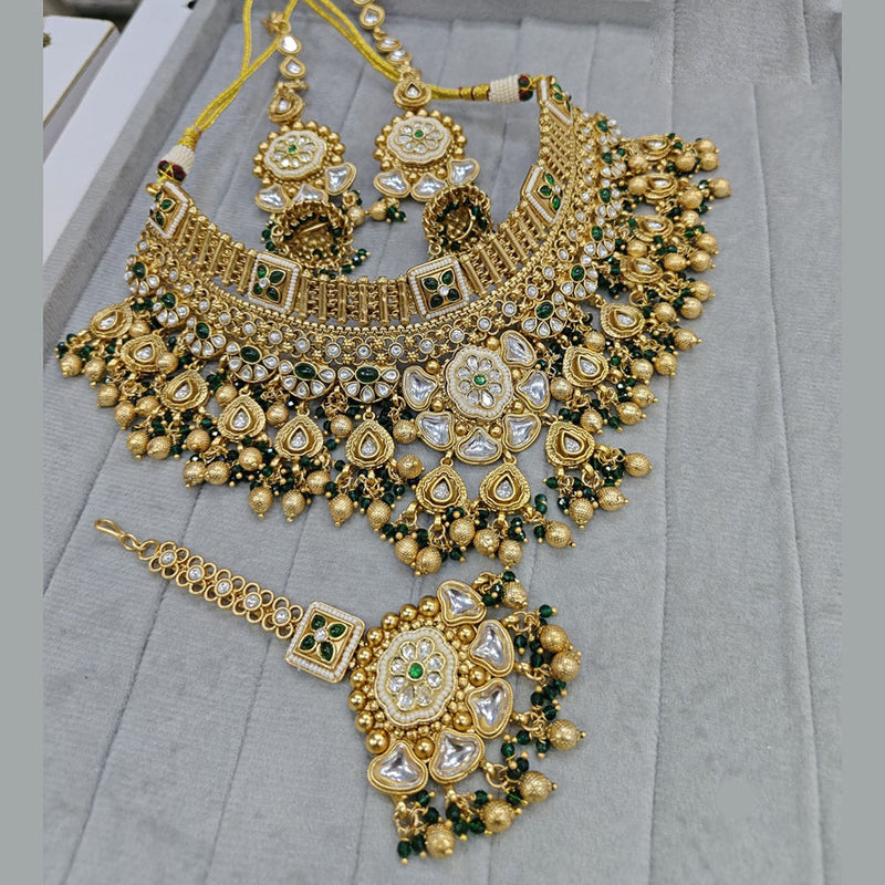 JCM Gold Plated Kundan Stone And Pearls Choker Necklace Set