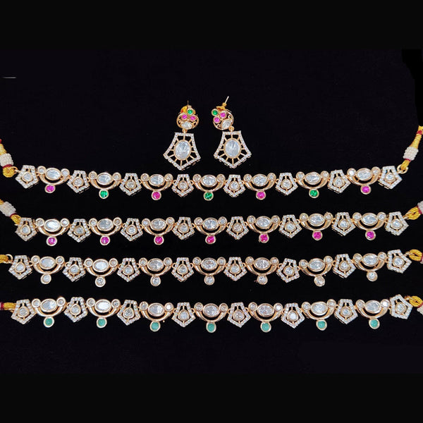 JCM Gold Plated Polki Kundan Stone Choker Necklace Set