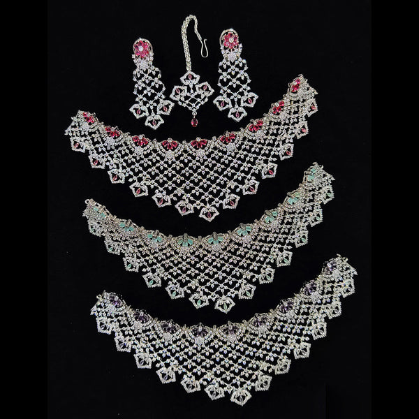 JCM Silver Plated American Diamond Choker Necklace Set