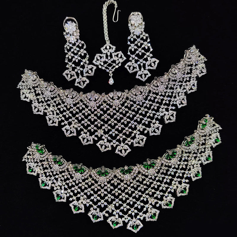 JCM Silver Plated American Diamond Choker Necklace Set