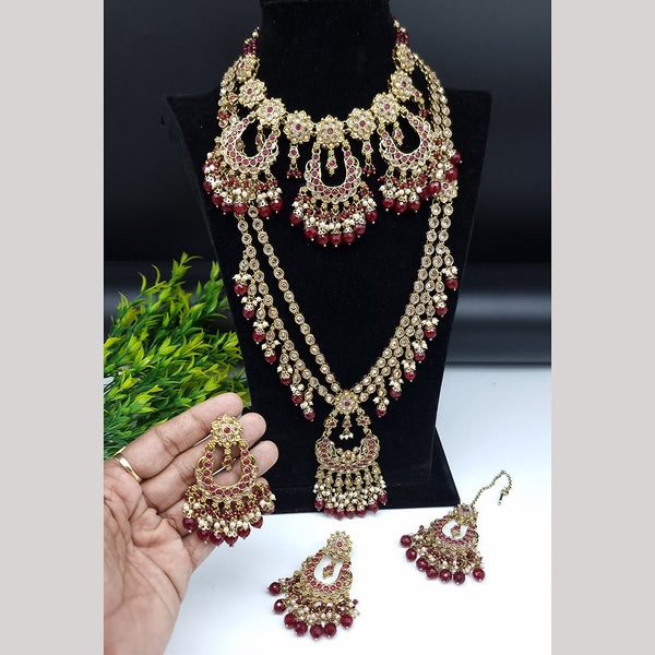 JCM Gold Plated Crystal Stone And Beads Double Necklace Set