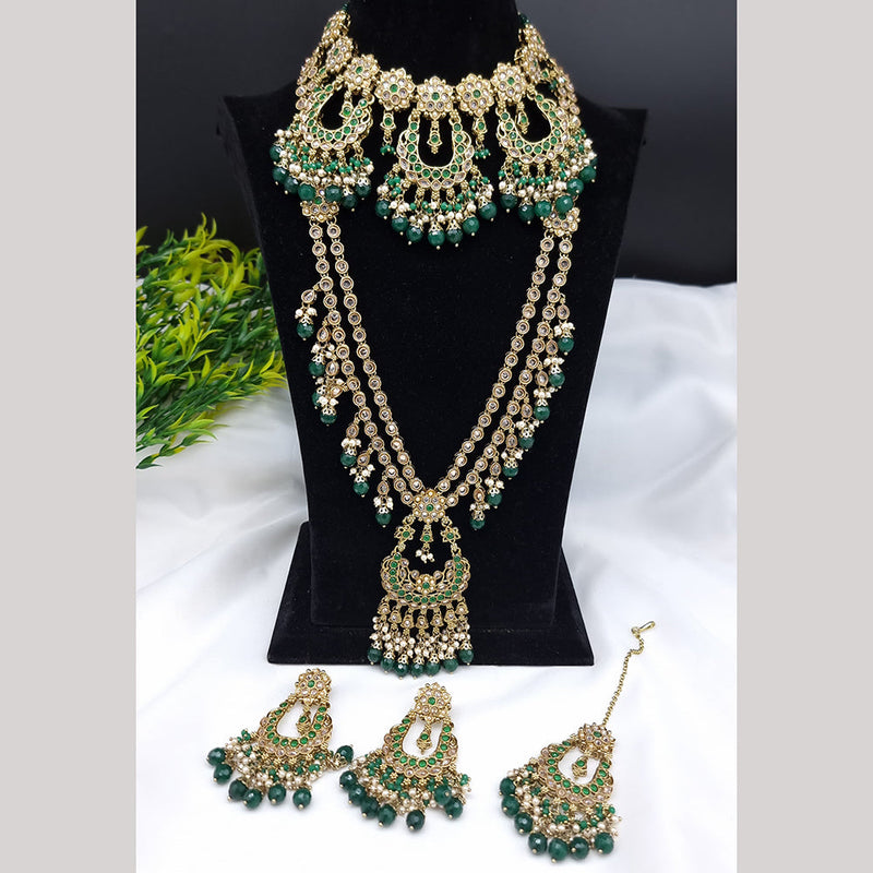 JCM Gold Plated Crystal Stone And Beads Double Necklace Set