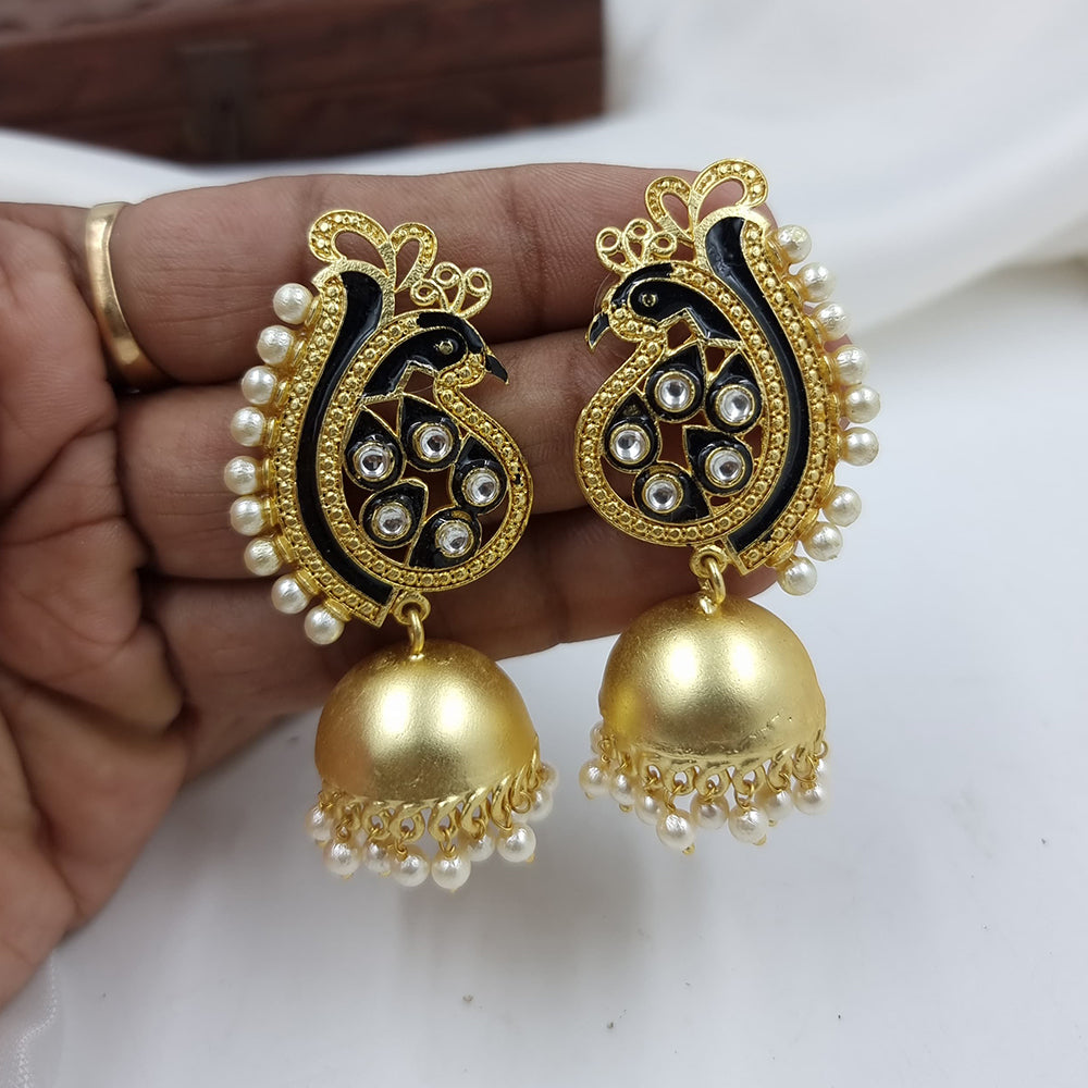 JCM Gold Plated Kundan Stone And Meenakari Pearls Jhumki Earrings