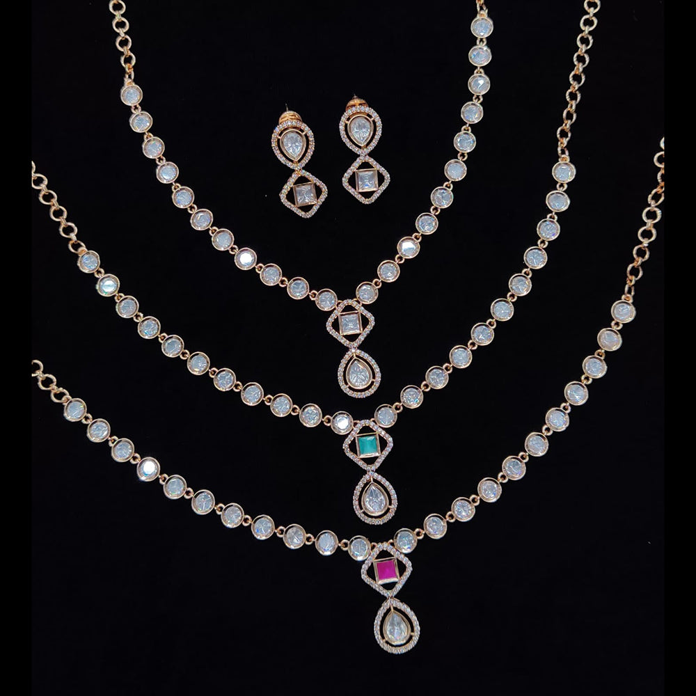 JCM Gold Plated Polki Kundan Stone Necklace Set