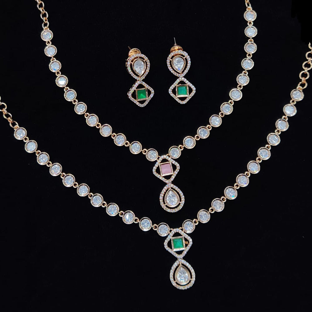 JCM Gold Plated Polki Kundan Stone Necklace Set