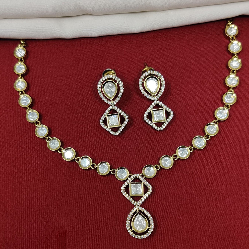 JCM Gold Plated Polki Kundan Stone Necklace Set