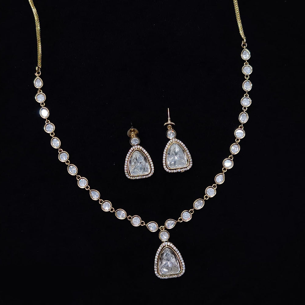 JCM Gold Plated Polki Kundan Stone Necklace Set
