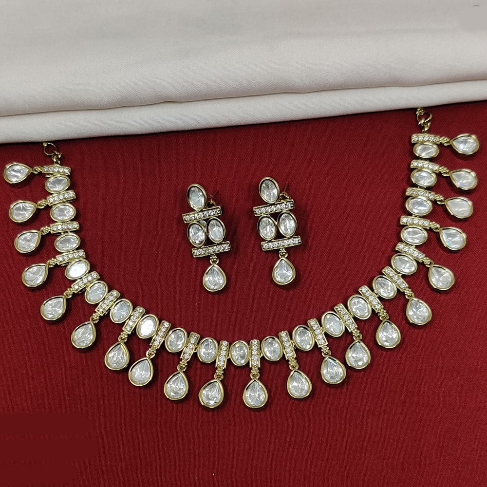 JCM Gold Plated Polki Kundan Stone Necklace Set