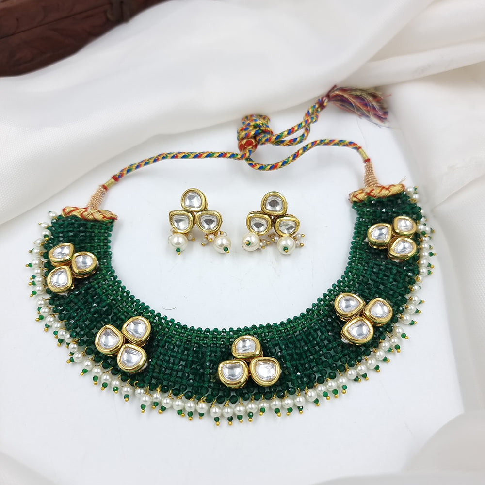 JCM Gold Plated Kundan Stone And Pearls Necklace Set