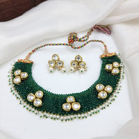 JCM Gold Plated Kundan Stone And Pearls Necklace Set