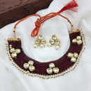JCM Gold Plated Kundan Stone And Pearls Necklace Set