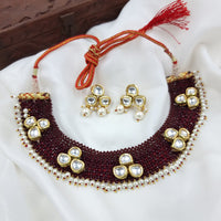 JCM Gold Plated Kundan Stone And Pearls Necklace Set