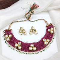 JCM Gold Plated Kundan Stone And Pearls Necklace Set