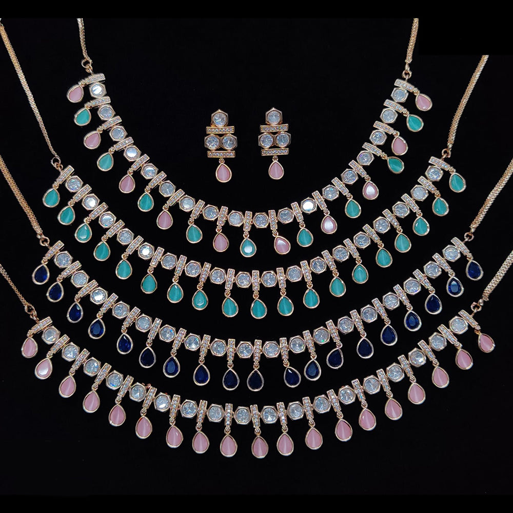 JCM Gold Plated Polki Kundan Stone Necklace Set