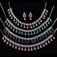 JCM Gold Plated Polki Kundan Stone Necklace Set