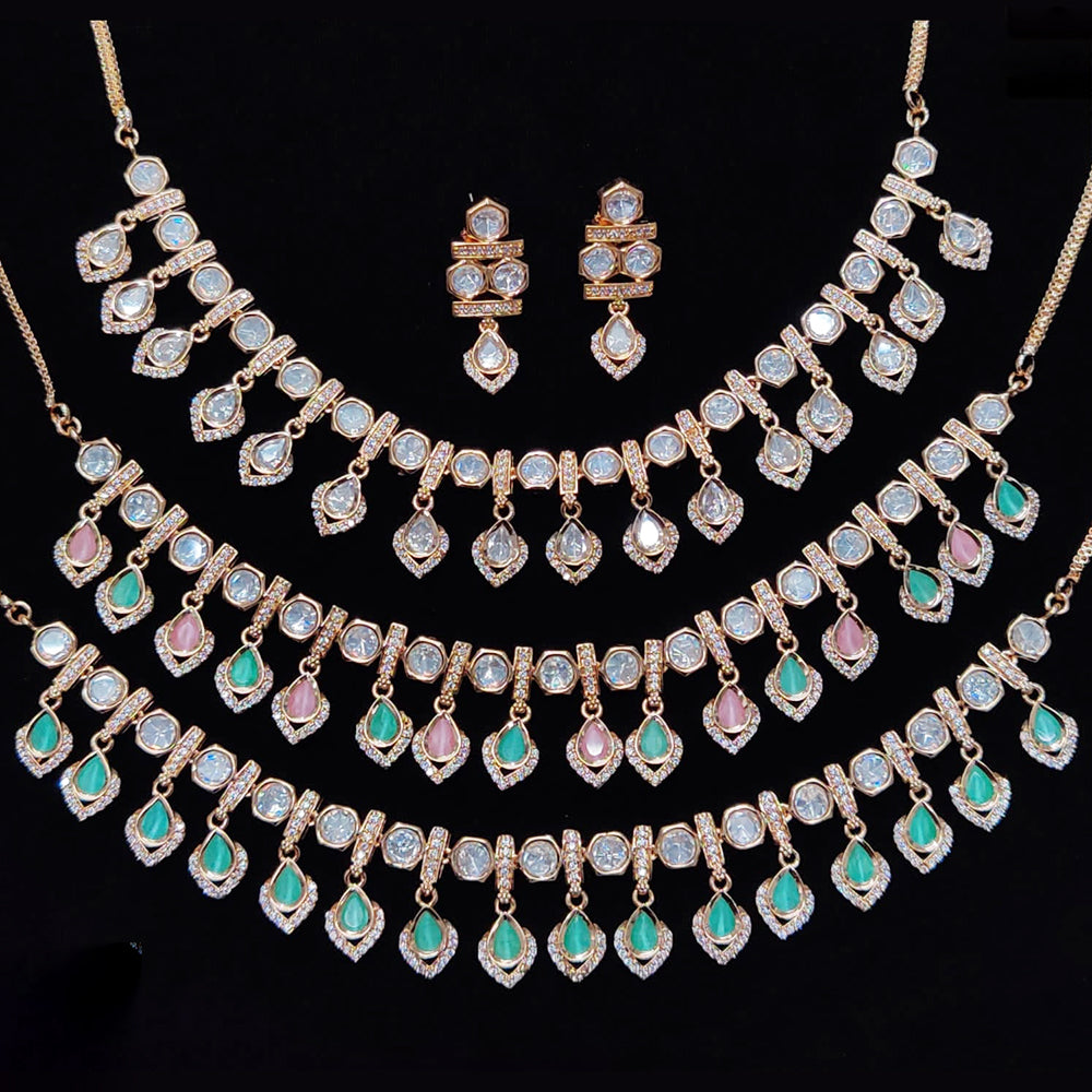 JCM Gold Plated Polki Kundan Stone Necklace Set
