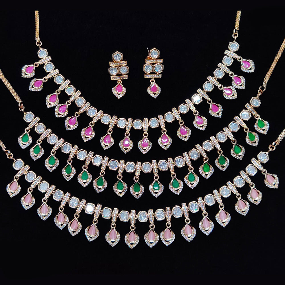 JCM Gold Plated Polki Kundan Stone Necklace Set