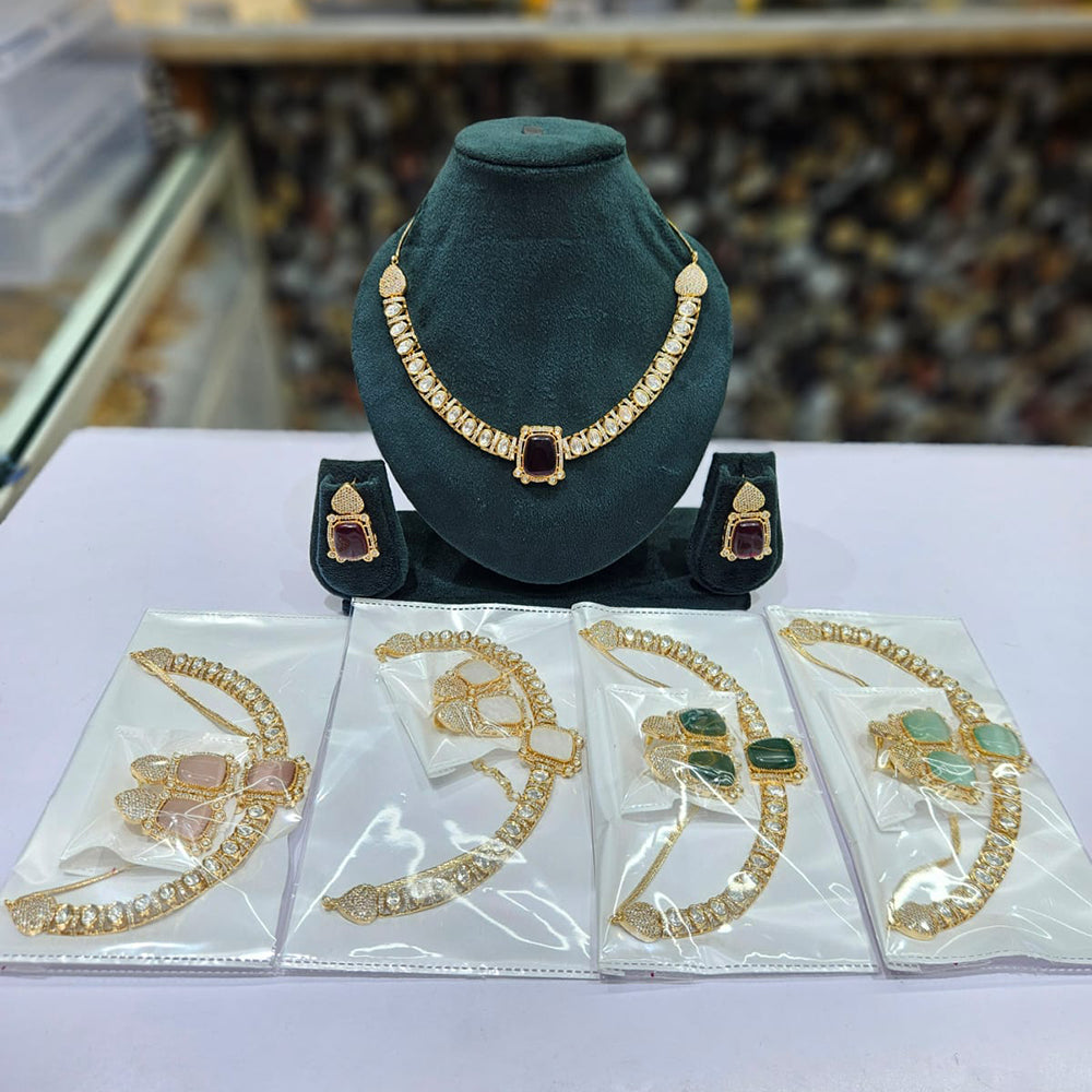 JCM Gold Plated Polki Kundan Stone Necklace Set