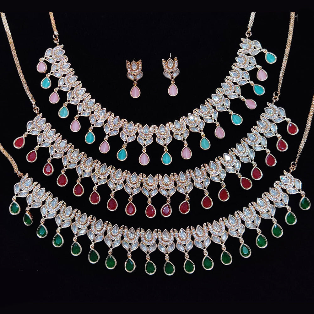 JCM Gold Plated Polki Kundan Stone Necklace Set