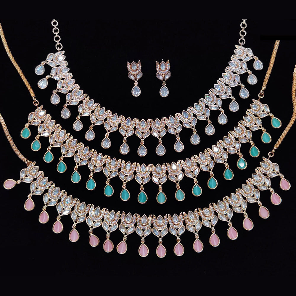 JCM Gold Plated Polki Kundan Stone Necklace Set