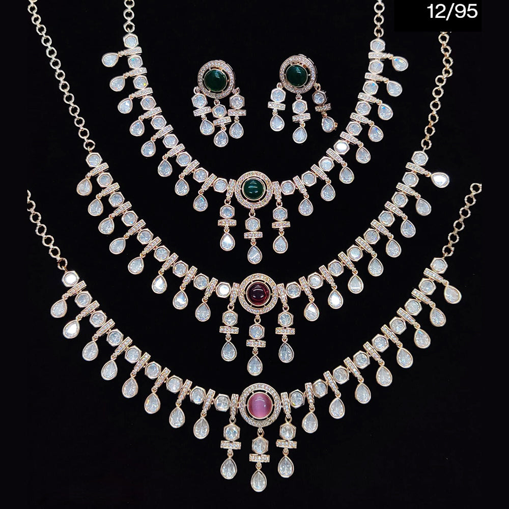 JCM Gold Plated Polki Kundan Stone Necklace Set