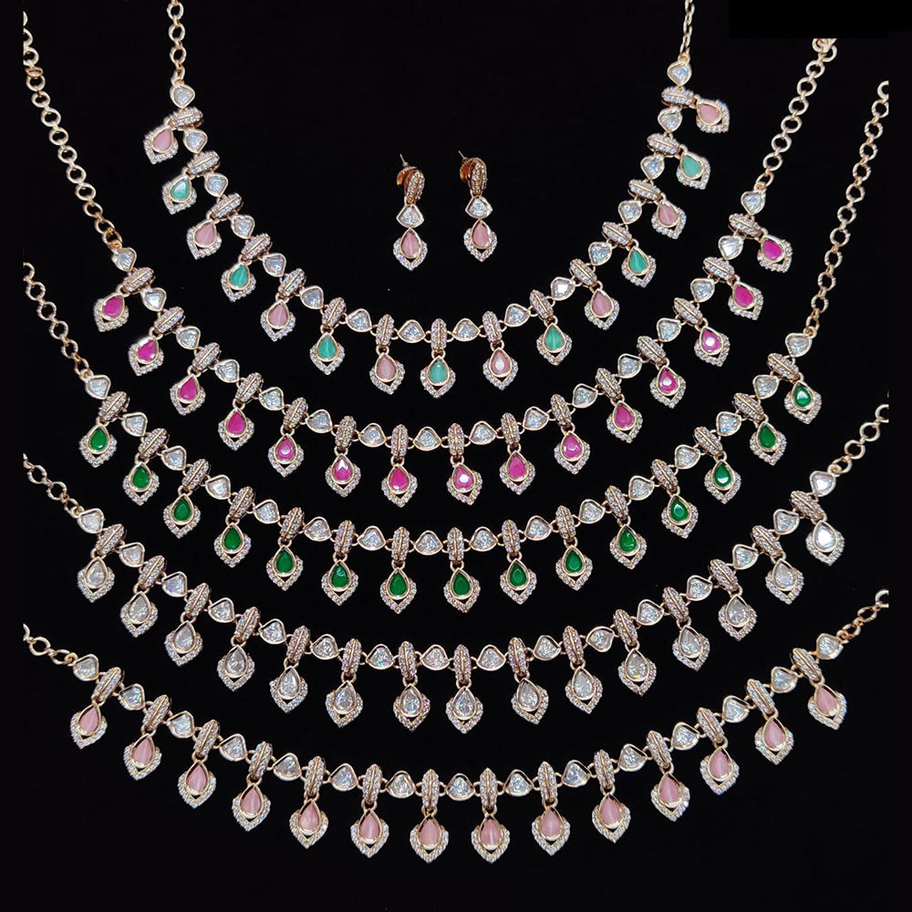 JCM Gold Plated Polki Kundan Stone Necklace Set