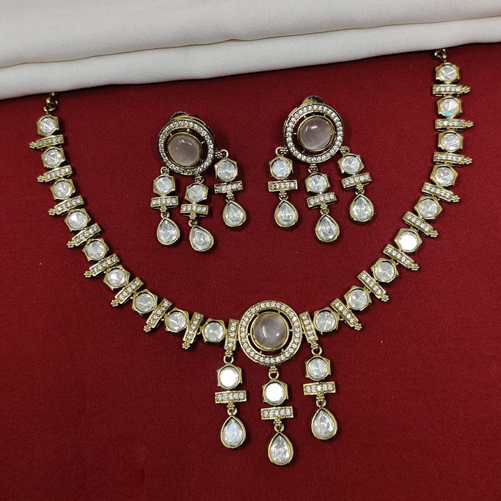 JCM Gold Plated Polki Kundan Stone Necklace Set