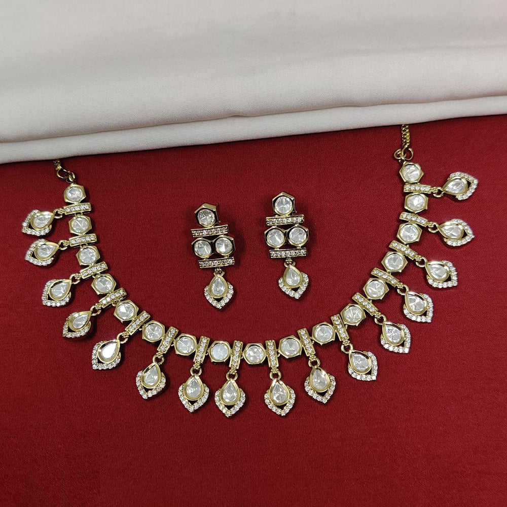 JCM Gold Plated Polki Kundan Stone Necklace Set