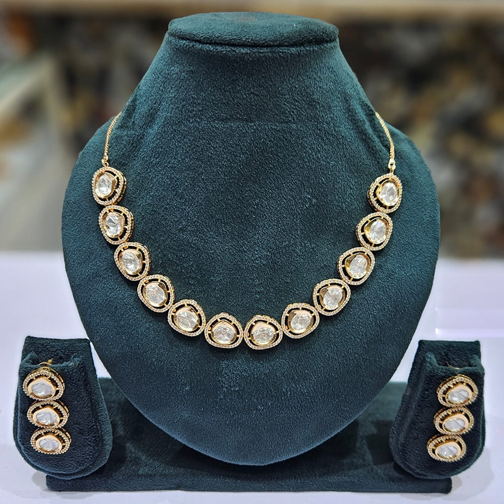 JCM Gold Plated Polki Kundan Stone Necklace Set