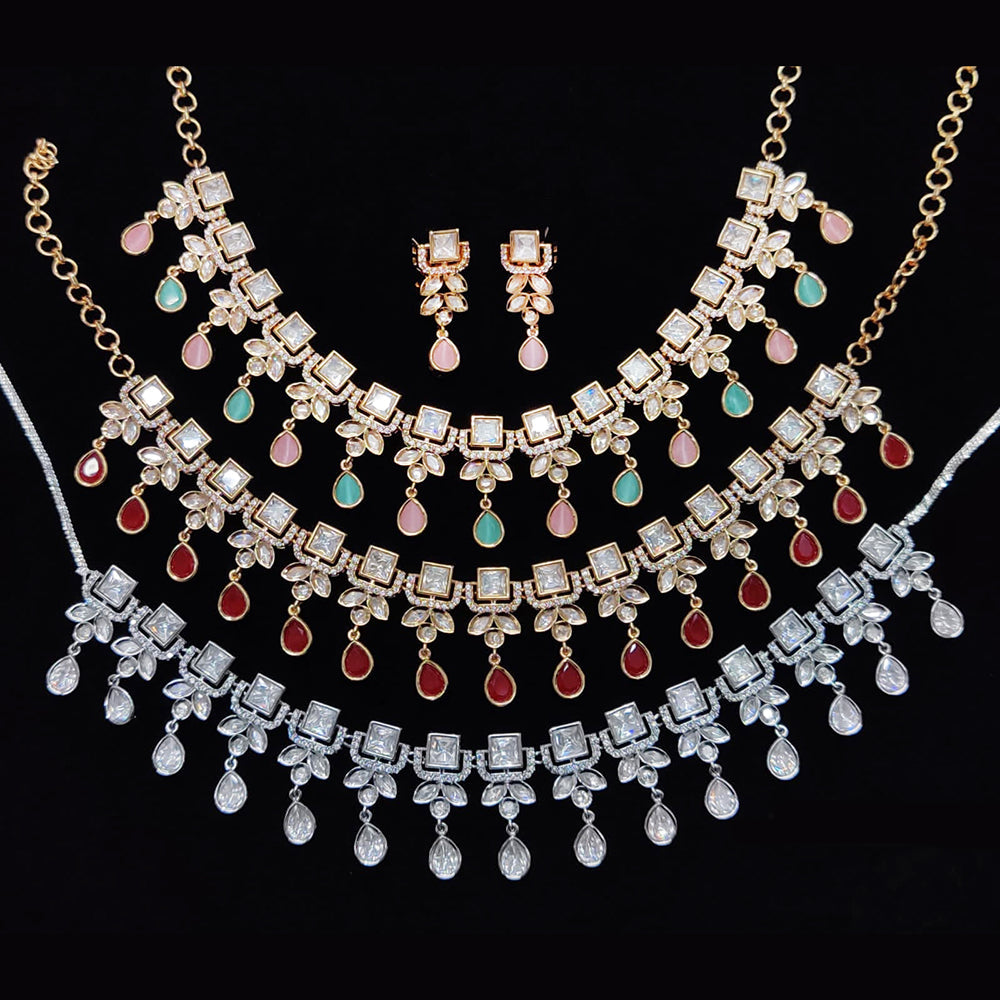 JCM Gold Plated Polki Kundan Stone Necklace Set