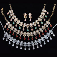 JCM Gold Plated Polki Kundan Stone Necklace Set
